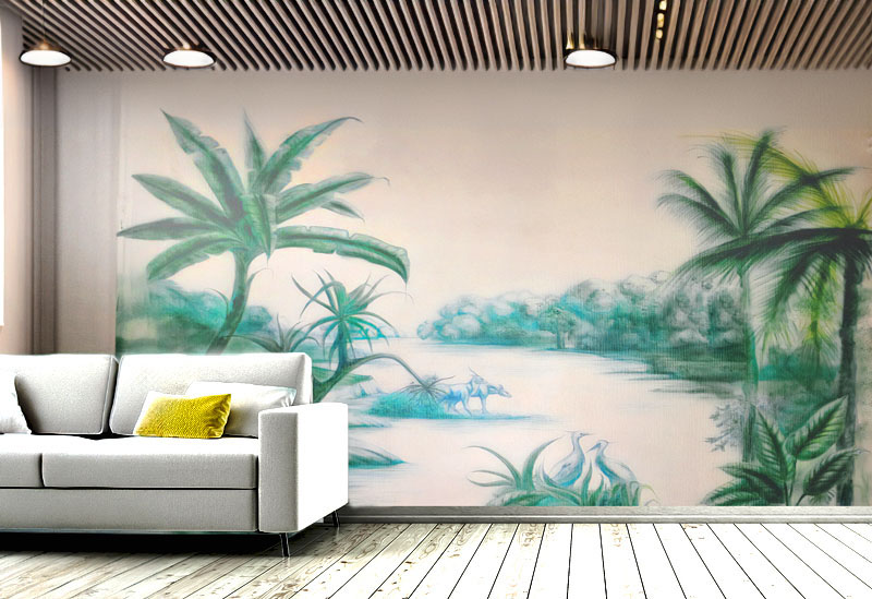 peinture décors murale, peint mains. Fresque murale, peinte à la mains, décors jungles.