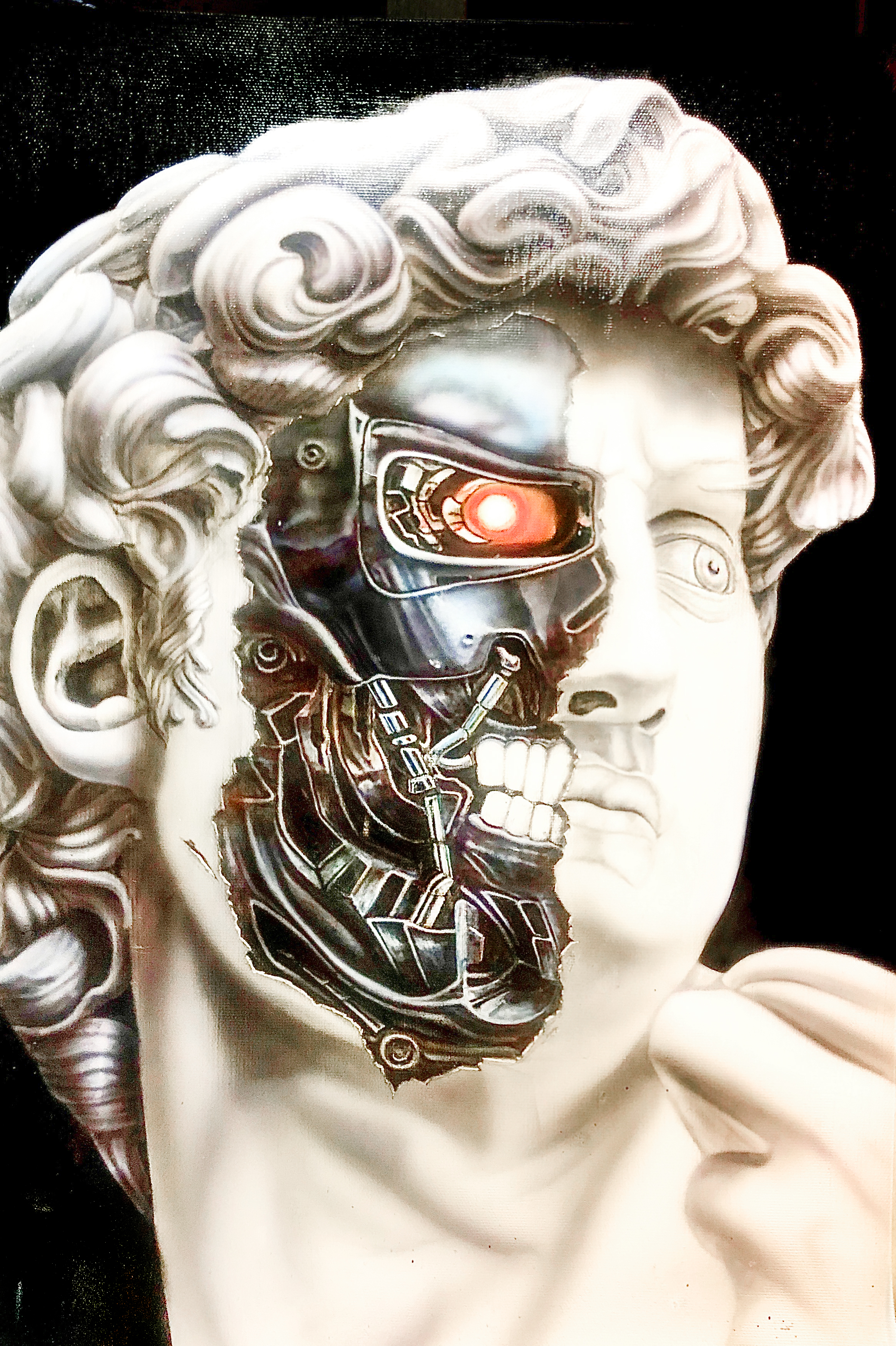 peinture sur canvas, aérographe, David Michel Ange, Terminator peinture sur canvas, aérographe, fusion David Michel Ange Terminator, robot #decorshd