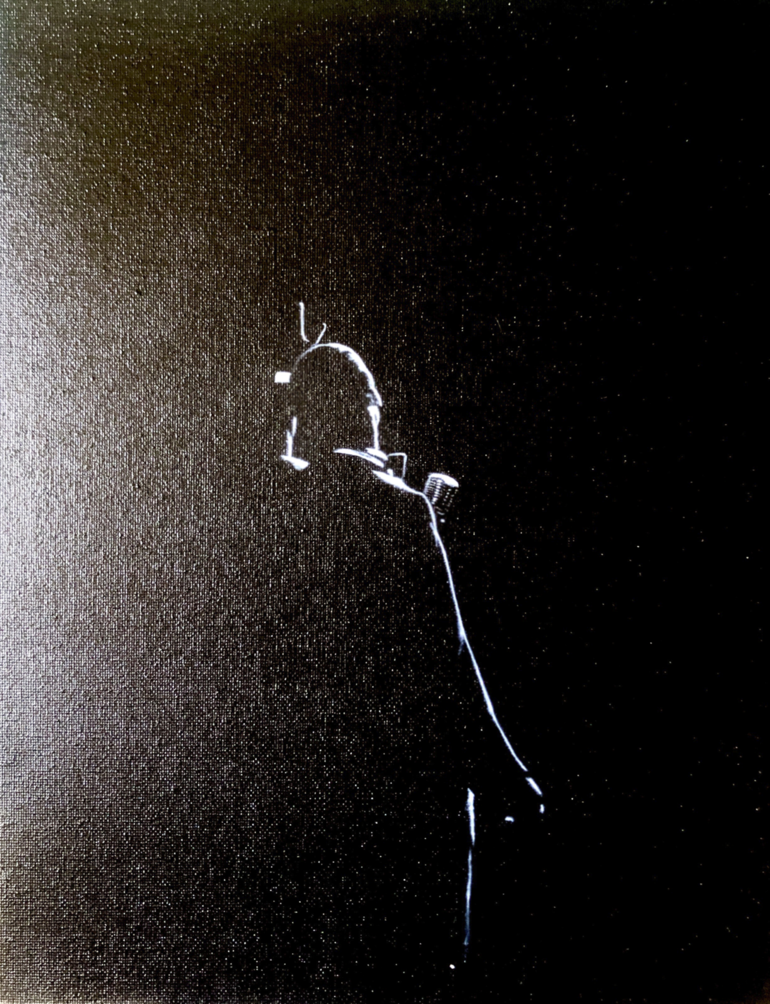 peinture sur canvas silhouette clair obscure peinture, aérographe, canvas, toile, chanteur, spot, clair obscur, ombre et lumière, spectacle, scène, micro #decorshd