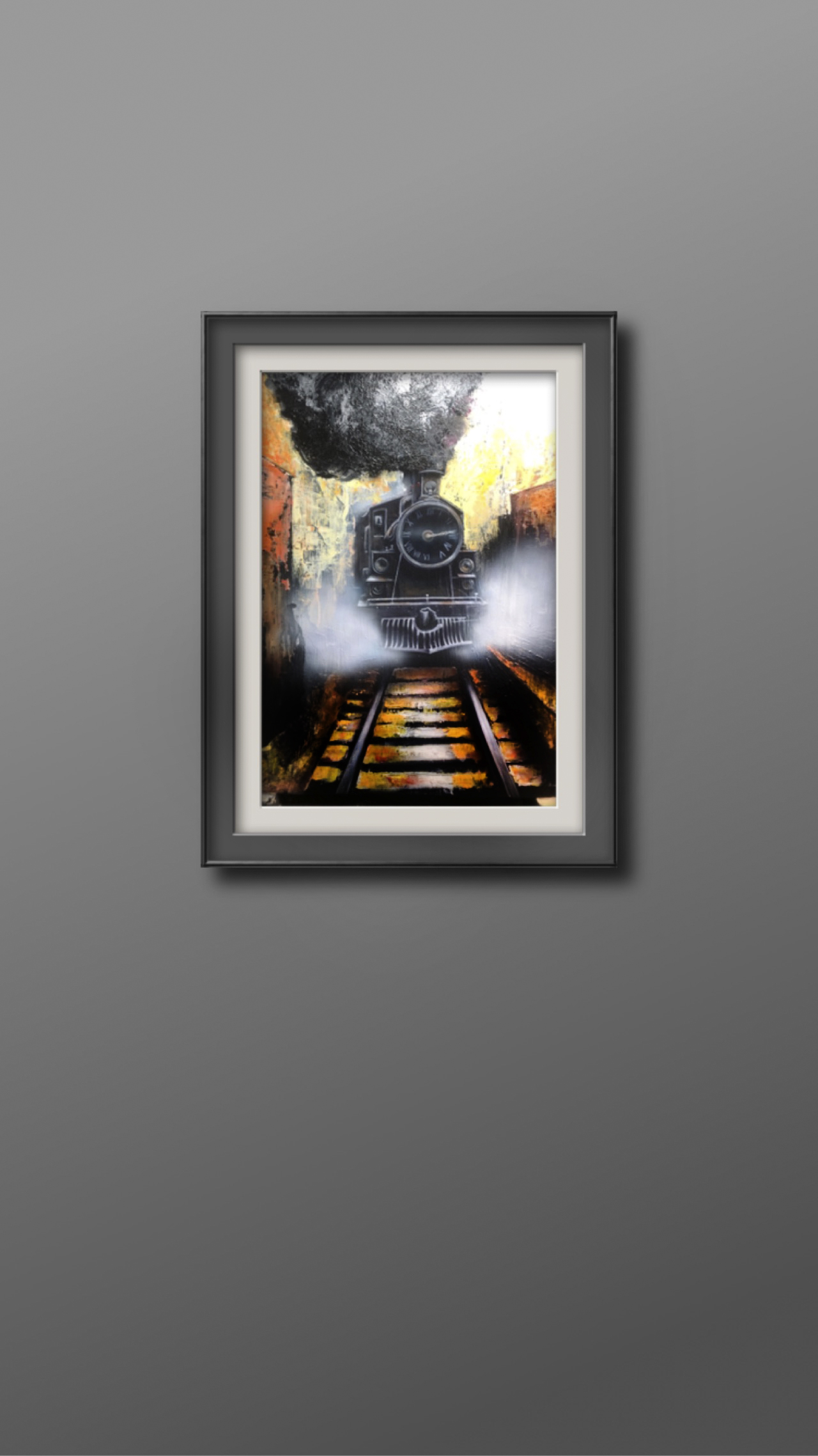 peinture sur toile, train locomotive peinture sur toile, aérographe, locomotive vapeur, rails, ville #decorshd